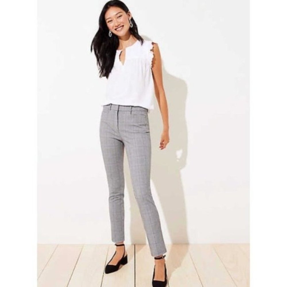 10R LOFT High Waist Julie Skinny Gray Plaid Pant